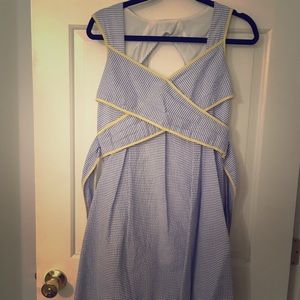 🍍Esley yellow and blue seersucker pinstripe dress